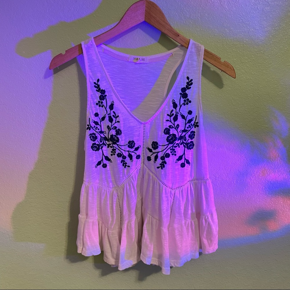 Embroidered Crinkle Tank Top